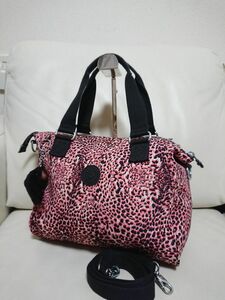 【kipling キプリング】2way ミニボストン ショルダーバッグ ハンドバッグ ヒョウ柄 レオパード チャーム付き