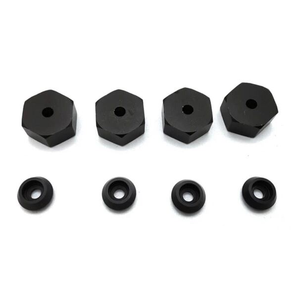 ブラック(センターカラー:シルバー)アルミ製 WPL RC C74 ハブ変換アダプター5mm→12mm/C14 C24 B14 B16 B36