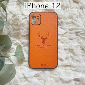 iPhone12 オレンジ スマホケース スマホカバー iPhoneケース iPhoneカバー 鹿 DEER クール シンプル