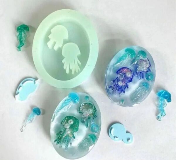 シリコンモールド 楕円 かわいい 海 クラゲ レジン シャカシャカ シェイカー タグ キーホルダー ハンドメイド