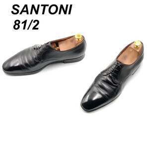 即決 SANTONI サントーニ 26.5cm 8.5 11013 メンズ レザーシューズ プレーントゥ 外羽根 黒 ブラック 革靴 皮靴 ビジネスシューズ