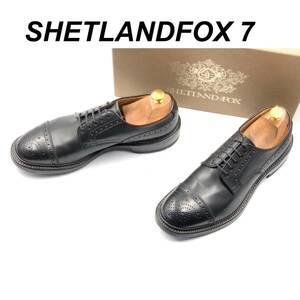 即決 未使用 SHETLANDFOX シェットランドフォックス 25cm 7 115F メンズ レザーシューズ ストレートチップ 黒 ブラック 箱付 革靴 皮靴