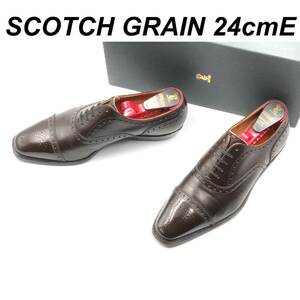 即決 SCOTCH GRAIN スコッチグレイン 高島屋別注 24cmE TS201 メンズ レザーシューズ ストレートチップ 茶 ブラウン 箱付 革靴 皮靴