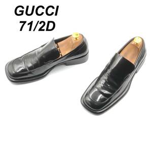 即決 GUCCI グッチ 25.5cm 7.5D 1455 メンズ レザーシューズ ヴァンプローファー 黒 ブラック 革靴 皮靴 ビジネスシューズ