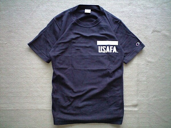 即決 Lサイズ Champion REVERSE WEAVE ヘビーウェイト Tシャツ USAFA 胸プリント ネイビー 白 米空軍学校