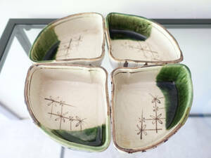 Art hand Auction Б/У Работа художника Веерная тарелка (набор из 4 шт.) Японская посуда Интерьер в японском стиле Ручная работа, Японская посуда, блюдо, Средняя тарелка