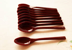  many for spoon red small 10ps.@ Echizen lacquer ware coffee desert tea cup .. business use 