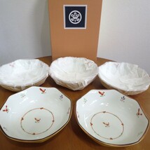 【美品】たち吉（橘吉）花あわせ 煮物鉢揃 5個 日本製 八角 小鉢/取鉢/小皿 黄地小花柄 和風 和食器 磁器 箱付き 送料60サイズ 750円～♪_画像1