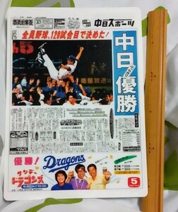 ☆激レア☆中日スポーツ　非売品　記念品　1988年星野監督中日ドラゴンズ優勝記念下敷き　　