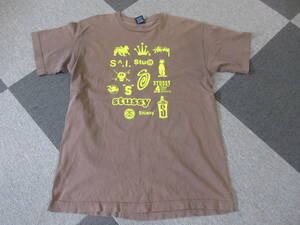 00s STUSSY 旧タグ Tシャツ Lサイズ 茶色 メキシコ製 ロゴ シャドマン 折れクラウン ステューシー ヴィンテージ オールド スケーター