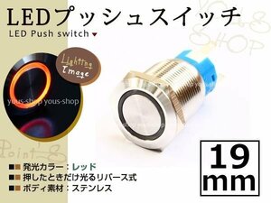 埋込式モーメンタリ リング プッシュスイッチ イルミ 19mm 赤 LEDリング ステンレスボディ 表面防滴仕様 イルミ 12V