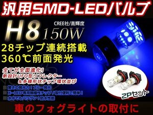 LED フォグ バルブ 150W H8 30000K 青色 ブルー フォグランプ プロジェクター デイライト 12V/24V 車検対応 ウェッジ球 CREE 防水