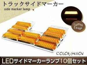 トラック用 12発 LED サイドマーカー 24V専用 イエロー 10個 バスマーカー マーカーランプ 角型 カスタム ドレスアップ 路肩灯 車幅灯