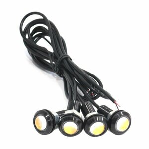 Б スポットライト LED イーグルアイ イエロー 4個セット 12V 高輝度 超小型 デイライト 18mm 防水仕様 フラッシュ ボルト 牛目