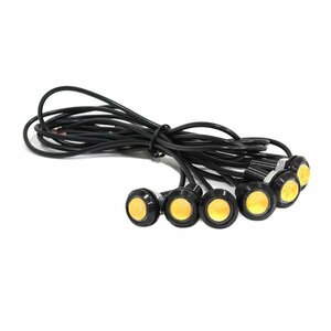 Б スポットライト LED イーグルアイ イエロー 6個セット 12V 高輝度 超小型 デイライト 18mm 防水仕様 フラッシュ ボルト 牛目