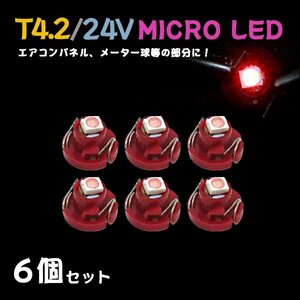 Б メール便送料無料 6個セット メーター エアコンパネル パネルライト 自動車 LED チップ 24V SMD T4.2 バルブ トラック 大型車 レッド