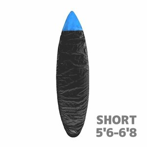 ю 【送料無料】 サーフボード カバー [ S ] 5'6～6'8インチ ブラック×ブルー ナイロン製 ショートボード デッキカバー ケース サーフィン