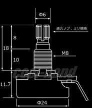 ALPHA 24-18-A500K　標準ポット　φ24mm　18mm長　ミリ　M8　アルファ　Aカーブ_画像2
