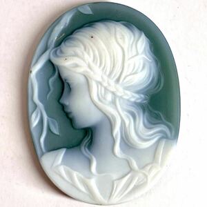 ★ストーンカメオ8.9g★j 約40.1×30.1mm 裸石 ジュエリー jewelry stone cameo 貴婦人 ブローチ 彫刻