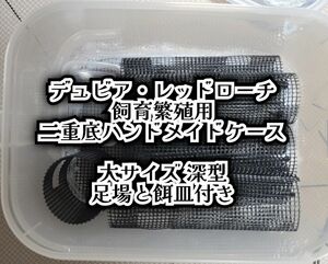 デュビア レッドローチ コオロギ 飼育繁殖用ケース 深型大 二重底 フン自動落下式 3連足場2つ ミニ足場1つ 餌皿付き 5.5L