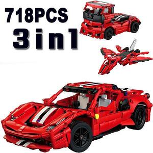 １円～新品　3in1　Ferrari 488　フェラーリ　デザイン　718ピース　レゴ互換品　ブロック　おもちゃ　車　組み立て●９