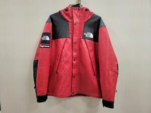 ★THE NORTH FACE × Supreme NP618071 LEATHER MOUNTAIN PARKA レザーマウンテンパーカー シープレザー M レッド メンズ　中古★003877