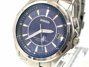 ★SEIKO セイコー WIRED ワイアード 7B22-0BM0 電波 ソーラー 文字盤青 稼働品 手動時刻調整不可 ジャンク★004198