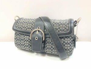 ★COACH コーチ ミニシグネチャー クロスボディ ショルダーバッグ 1466 キャンバス×レザー レディース グレー系 中古★002573