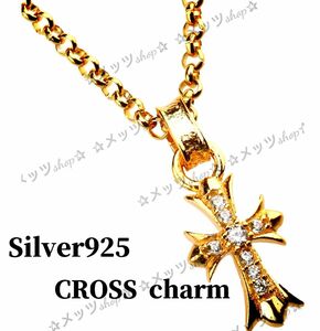  silver925 クロスネックレス　ジルコニア　ゴールド　金　十字架