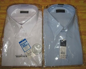 [未使用]SAVOIA 半袖ストレッチシャツ（46)白、VOLUNT 形態安定加工 半袖シャツ(46)ブルー　 2枚セット 