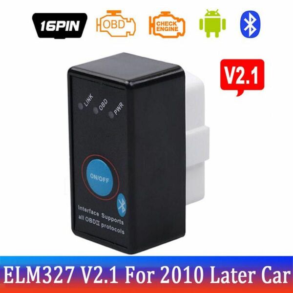 ELM327 v2.1 Bluetooth OBD2 自動車故障診断機 OBDII OBDスキャナー 電源スイッチ付