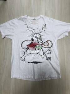 激レア 90s 白うさぎ Tシャツ L 不思議の国のアリス ( Alice in wonderland ) ) ヴィンテージ キャラ 映画 アニメ ディズニー ピクサー