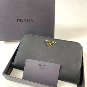 美品 プラダ PRADA レディース 箱三角ロゴプレート ジッピーウォレット 長財布