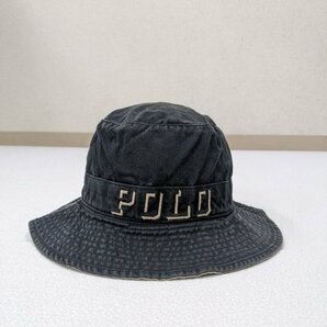 4．POLO ポロラルフローレン GOOD フェードカラー 90s 金ドット デカロゴ刺繍 バケットハット 帽子 ヴィンテージ 約56㎝ 黒 x501の画像1