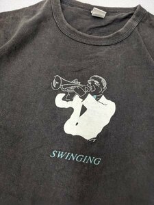 19．日本製 BARNS サンフェードカラー ジャズプリント SWINGING 半袖 Tシャツ 両面デザイン メンズL 黒系白x510