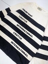 19．GALFY 2点 上下 セットアップ デカロゴ ボーダー柄 長袖 Tシャツ ロンT パンツ ガルフィ CRUTCH Y2K メンズXL相当 アイボリー系黒601_画像8