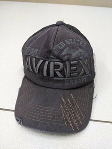 19．AVIREX ユーズド加工 ダメージ加工 フェードカラー デカロゴ 帽子 キャップ ミリタリー アビレックス 57～59㎝ 黒ダークグレー系x609