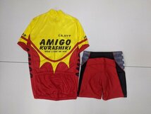 13．パールイズミ 日本製 AMIGO KURASHIKI サイクリング ウェア 上下 セット ハーフジップ シャツ パンツ PEARL IZUMI メンズL 黄赤x509_画像2