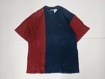 4．NIKE 90s フェードカラー カラーブロック ドッキング ビッグシルエット 半袖 Tシャツ ヴィンテージ ナイキ メンズL 赤系青x603_画像1