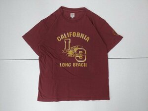 8．BARNS Outfitters フェードカラー デカロゴ プリント 半袖 Tシャツ CALIFORNIA LONG BEACH バーンズ メンズ38 レンガ色系黄x604