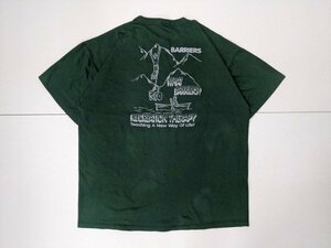 18．USA製 80s RUSSELL ATHLETIC 袖シングルステッチ ヴィンテージ メッセージプリント デカロゴ 半袖 Tシャツ ラッセル メンズXL 緑x601