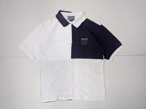 13．KENZO JEANS 80s 葛飾北斎タグ ヴィンテージ 日本製 カラーブロック ハーフジップ ポロシャツ ケンゾー 90s フリー 紺白x601