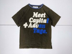 7．KAPITAL キャピタル サンフェードカラー デカロゴ プリント 半袖 リンガー Tシャツ CAPITAL ADVANTAGE トリムT メンズ1 カーキ系青601