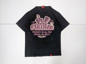 2．ステュディオダルチザン ブラックフェード デカロゴ プリント 半袖 Tシャツ STUDIO D'ARTISAN メンズS 黒ピンク系x510