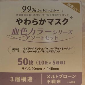 マスク　不織布　血色カラー5色 やや小さめ 90×145 新品 使い捨てマスク