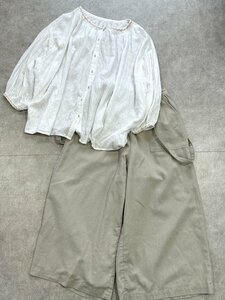  profit! Samansa Mos2 SM2 overall wide pants linen. beige blouse 2 point set sa man sa Moss Moss *... ok * Sagawa 80 size 