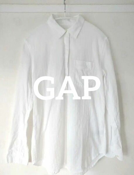 GAP コットン ヘンリーネック ブラウス ホワイト シャツ ホワイト 長袖シャツ