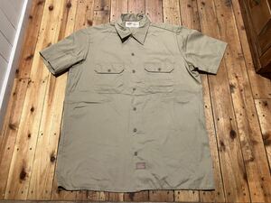 Dickies USA import men's L beige short sleeves 100 jpy start selling out old clothes work shirt Dickies 