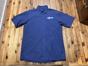 CiNTAS USA輸入　ワークシャツ　メンズM 100円スタート　売り切り　半袖 古着 企業　刺繍　ブルー　ネイビー