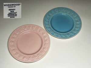 【瑞】ウェッジウッドWEDGWOOD FESTIVITY　BLUE　PINK　プレート２枚　径：２０．５ｃｍ